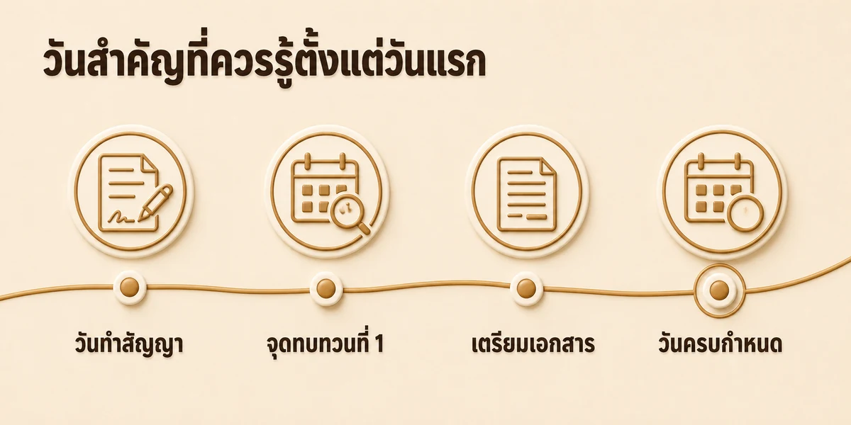 เส้นเวลาแสดงวันสำคัญและจุดทบทวนที่ควรติดตามตลอดอายุสัญญา