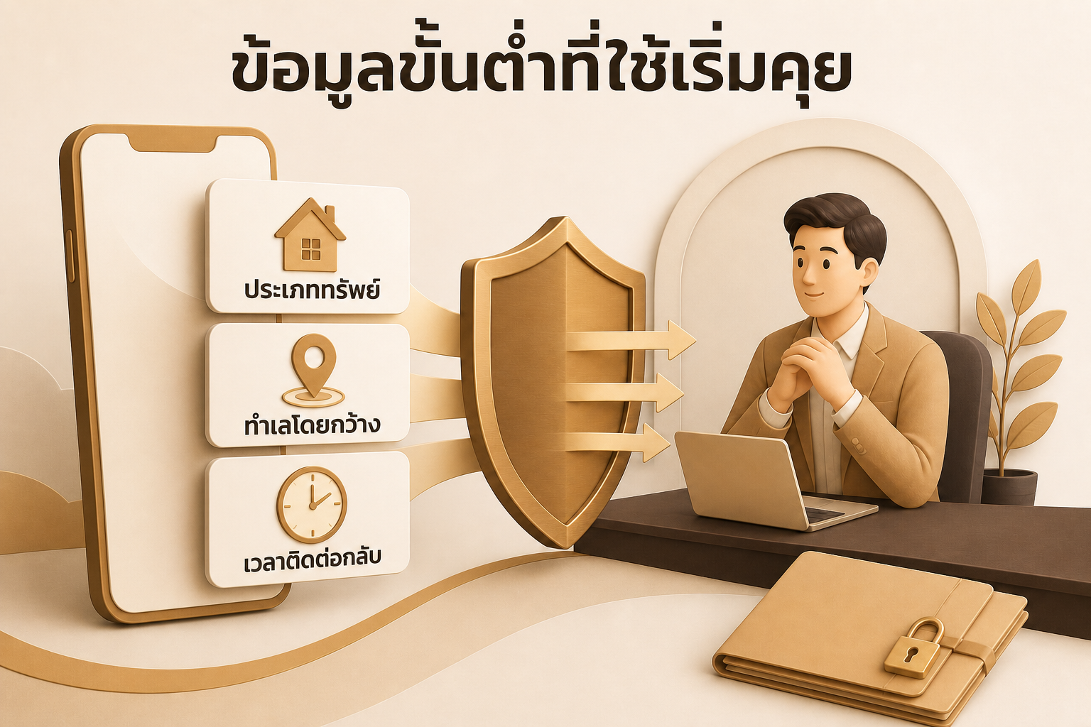 ข้อมูลขั้นต่ำที่ใช้เริ่มคุย ได้แก่ ประเภททรัพย์ ทำเลโดยกว้าง และเวลาติดต่อกลับ